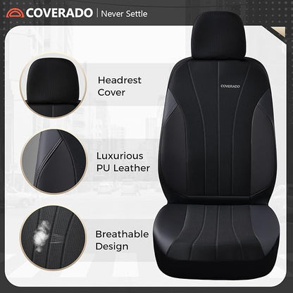 Coverado Car Seat Covers Front Seats, Auto Seat Covers Full Set, Mesh Breathable Seat Protectors, 2 Seats Black Automotive Seat Covers, Universal Fit for SUV, Sedan, Truck