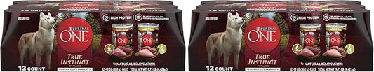 Purina ONE True Instinct Tender Cuts in Gravy with Real Turkey and Venison & with Real Chicken and Duck High Protein Wet Dog Food Variety Pack - 13 oz. Cans,(Pack of 24)