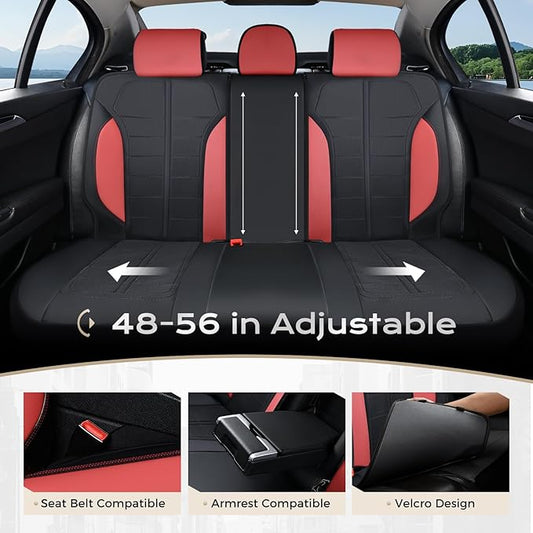 Coverado 3D Air Mesh Rear Car Seat Cover, Sports Carbon Fiber Design, Breathable Seat Protectors Airbag Compatible Comfort Universal for Most Cars, Van,Trucks, SUV, Black&Wine