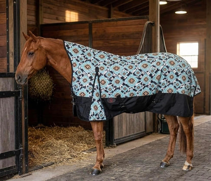 1200 Denier Horse Rain Sheet (Waterproof/Breathable & Wind Proof Turnout Sheet) Horse Breathable Rainsheet (Aztec-Cow-Aqua, 84)