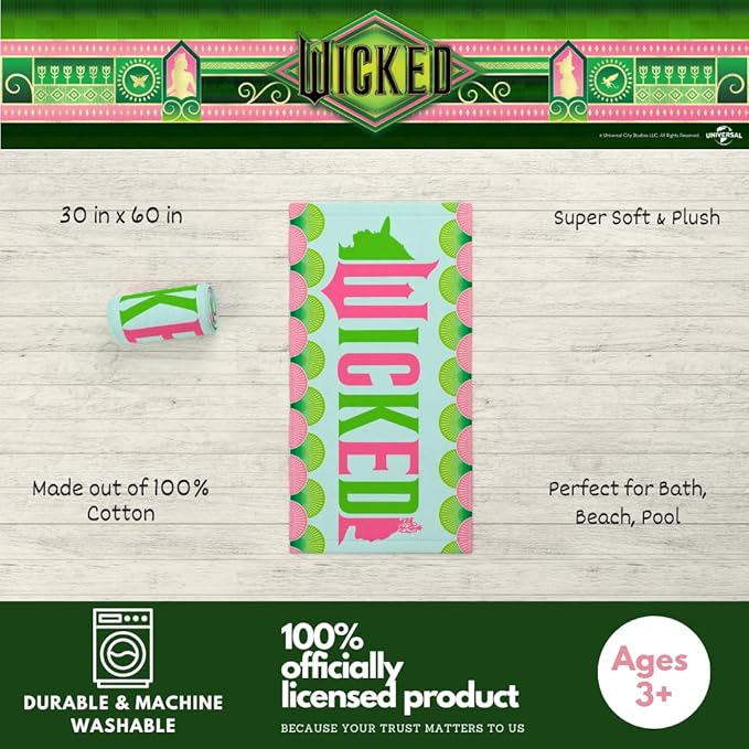 Collectibles Wicked Super Soft Cotton Bath/Pool/Beach Towel, 60 in x 30 in, (Official Licensed Product) By Franco