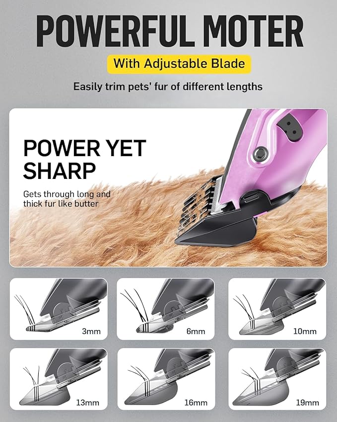 Dog Grooming Kit Dog Grooming Clippers Low Noise Cordless Rechageable Dog Clippers for Grooming 2 Speed 6 Guide Combs for Thick Fur Pet Grooming Kit for Small Large Sensitive Dog Cat(Dark Iris Purple)