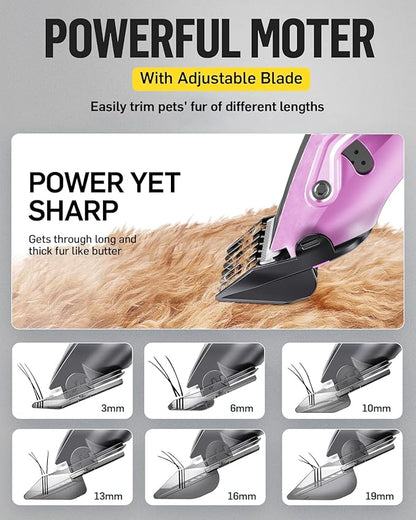 Dog Grooming Kit Dog Grooming Clippers Low Noise Cordless Rechageable Dog Clippers for Grooming 2 Speed 6 Guide Combs for Thick Fur Pet Grooming Kit for Small Large Sensitive Dog Cat(Dark Iris Purple)