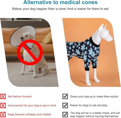 LovinPet Dog Pajamas Medium, Pet Anxiety Relief Shirt, Sun Protection Dog Onesie, Comfy Stretchy Fabric, Sage Print, Big Dog Surgery Recovery PJ's, Dog Party Apparel,Black 3XL