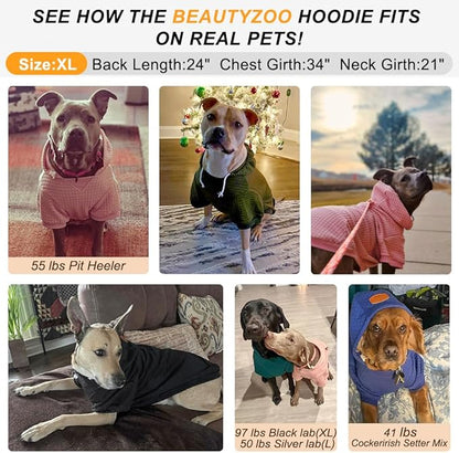 BEAUTYZOO Small Dog Hoodie Sweater with Pockets, Dog Clothes for Small Medium Dogs Boy Girl, Waffle-Like Laminated Cotton Pet Coats with Hat and Leash Hole, Khaki XL