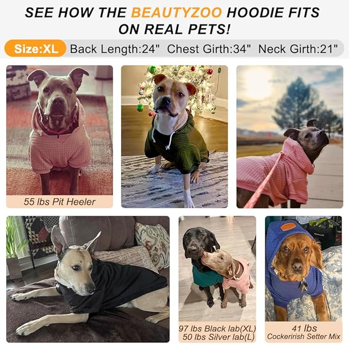BEAUTYZOO Medium Dog Hoodie Sweater with Pockets, Dog Clothes for Small Medium Dogs Boy Girl, Waffle-Like Laminated Cotton Pet Coats with Hat and Leash Hole, Rose Pink XL