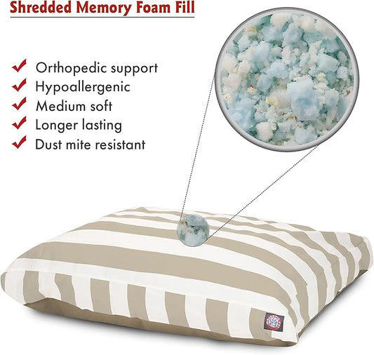 Majestic Pet Shredded Memory Foam Dog Bed Medium with Removable Washable Cover – Rectangle Orthopedic Dog Bed–Durable Dog Crate Bed-Flat Dog Bed for Senior Dogs - (35x29) M - Villa - Vintage