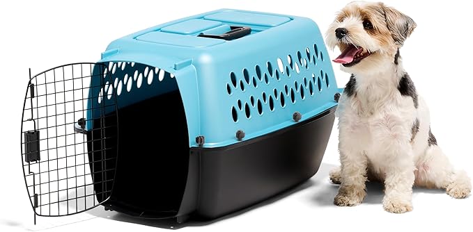 Petmate Fashion Vari Dog Kennel - Portable Crate for Pets 10-20 lbs - Airline-Friendly Pet Carrier - Durable Plastic Shell - For Home and Travel - Made in USA - 24 Inches - Light Blue