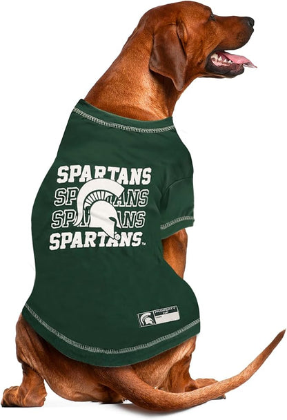 Pets First NCAA Michigan State Spartans Graphic Dog Tshirt, Licensed Sporty Dog Shirt with Team Name and Logo, Cool Puppy Shirt, Size Large