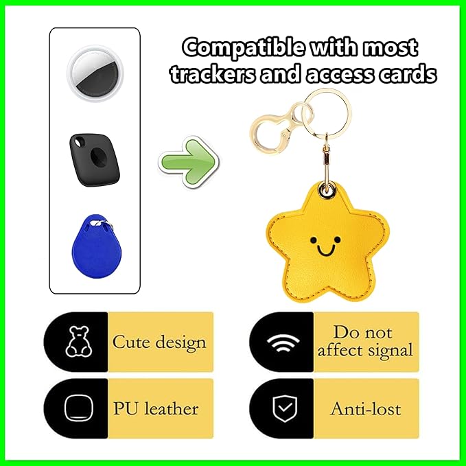 Leather Airtag Keychain Case Holder,Cute Protective Apple Air Tag Cover with Key Ring,Anti-Scratch Hidden Finder GPS Tracker Case for Wallet Keys,Bag,Pets,Backpack(Star) | Holder, Cute, Protective, Cover, Key Ring, Anti-Scratch