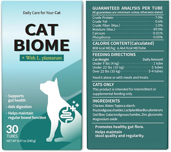Doctor By Cat Biome Probiotics for cats Anti Diarrhea Feline Gut & Digestive Support Immune Health Sensitive Stomach Constipation with L. plantarum+Prebiotics 30 Lickable Formula Individually Packaged