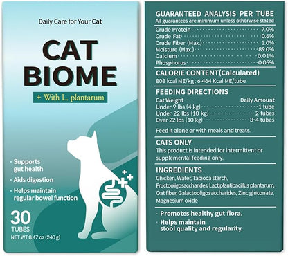 Doctor By Cat Biome Probiotics for cats Anti Diarrhea Feline Gut & Digestive Support Immune Health Sensitive Stomach Constipation with L. plantarum+Prebiotics 30 Lickable Formula Individually Packaged