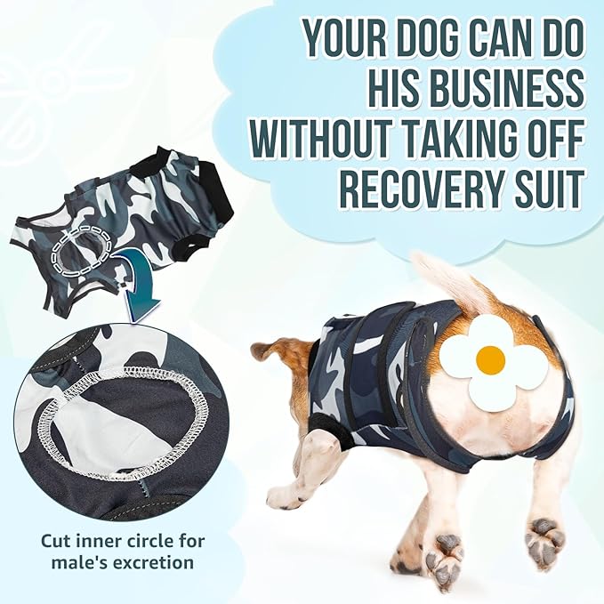 Lukovee Recovery Suit for Dogs, Zipper On Recovery Suit for Female Male Dog, Onesie Abdominal Wounds Cone E-Collar Alternative Prevent Licking Spay Recovery Suit (L,CF)