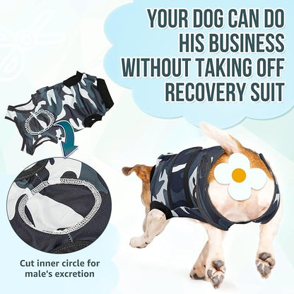 Lukovee Recovery Suit for Dogs, Zipper On Recovery Suit for Female Male Dog, Onesie Abdominal Wounds Cone E-Collar Alternative Prevent Licking Spay Recovery Suit (XXL,CF)