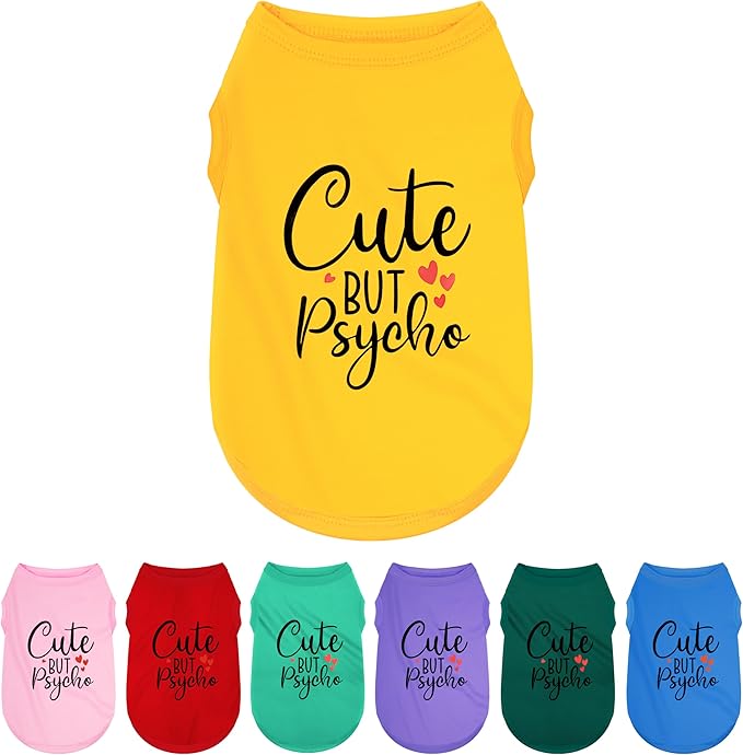 Expressive Polyester Dog Shirt Vest: Soft and Lightweight Puppy Shirt for Small and Medium Dogs, Featuring the Playful 'Cute but Psycho' Slogan Print Shirts Tank Top Yellow 5XL