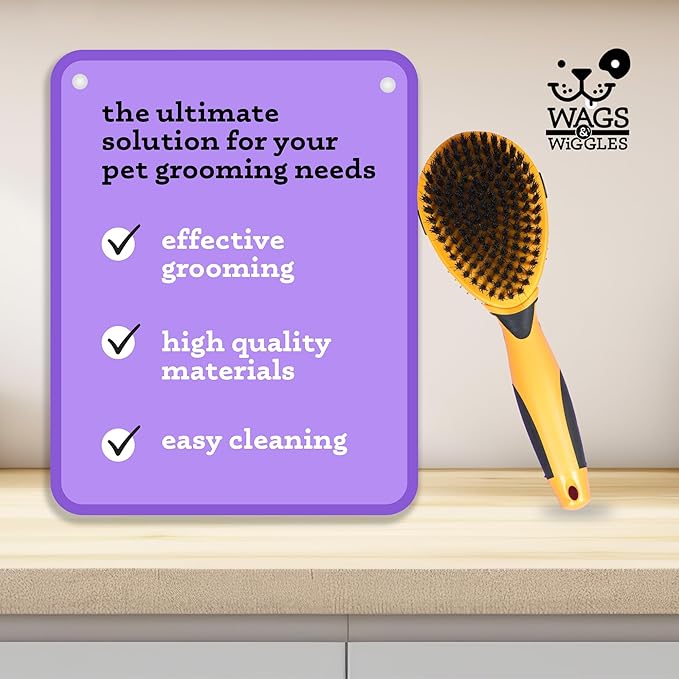 Wags & Wiggles Double Sided Dog Brush - Efficient Pet Grooming for Long or Short Haired Dogs & Cats, Shedding Brush, Detangling Pin & Bristle Dog Hair Remover