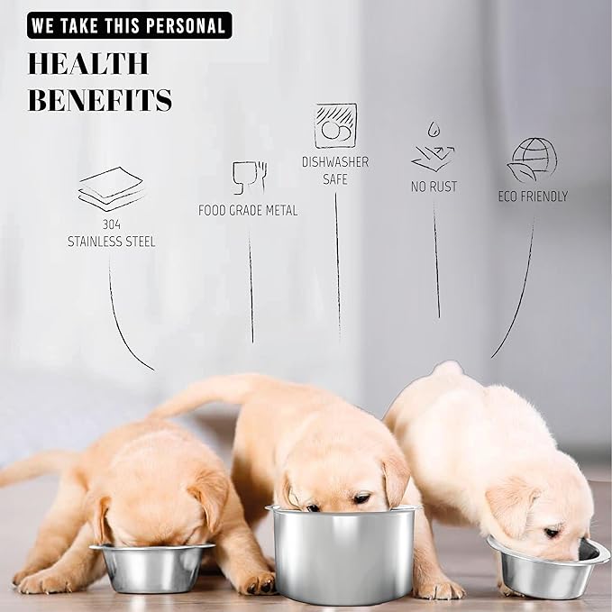 AVERYDAY 24oz Stainless Steel Dog Bowls Set, 2 Pack for Replacement Dogs Bowl Stand, 3 Cups Metal Dog Bowls, 6 Inch Small Medium Dogs Water Bowl for Raised Feeder with Opening 6.38-6.57''
