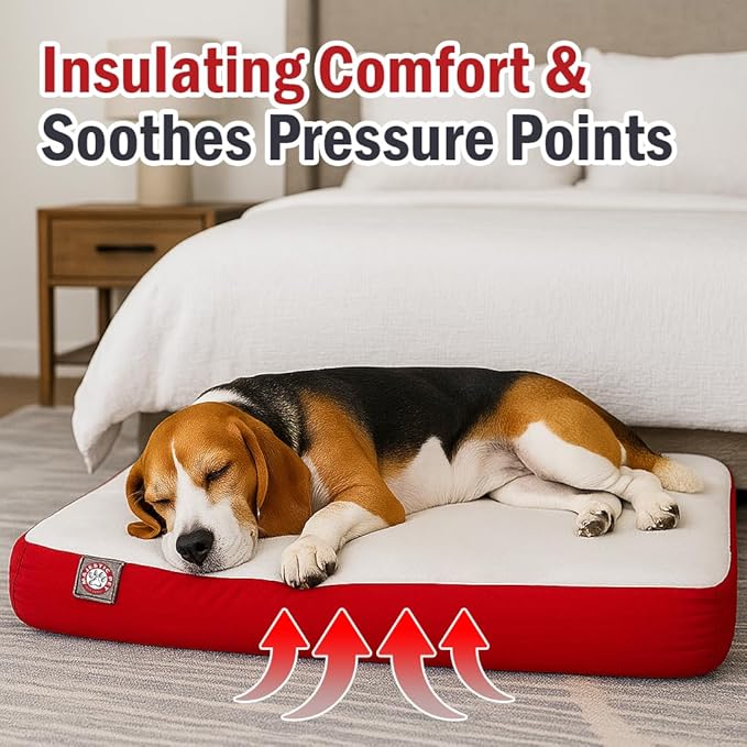 Majestic Pet 48x34x3 Inch Red Orthopedic Memory Foam Rectangle Dog Bed – Large Size Crate Dog Bed for Dogs with Joint Pain, Arthritis – Durable Pet Mattress with Egg Crate Foam, Washable Cover