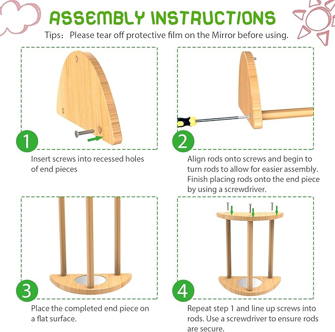 Mini Chick Perch with Mirror, Strong Bamboo Roosting Bar for coop and brooder, Training Perch for Baby Chicks, El Pollitos, La Pollita, Easy to Assemble and Clean, Fun Toys for Chick, 2 Pack