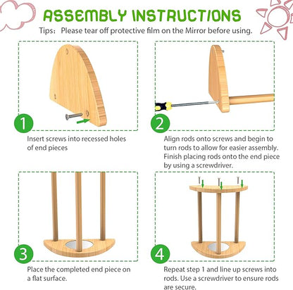 Mini Chick Perch with Mirror, Strong Bamboo Roosting Bar for coop and brooder, Training Perch for Baby Chicks, El Pollitos, La Pollita, Easy to Assemble and Clean, Fun Toys for Chick