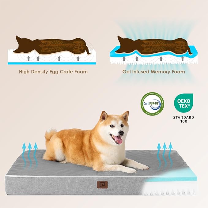EHEYCIGA Orthopedic Dog Bed Waterproof 30"x20", Memory Foam Pet Bed for Medium Dogs, Washable Pet Mat with Removable Cover, Grey