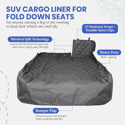 4Knines Split Cargo Liner for SUV – For Dogs & Pets, Heavy-Duty, Waterproof Trunk Mat & Cargo Cover – Fits 60/40 Split Bench & Armrest Pass-Through – Machine Washable, Non-Slip, Durable (Large, Beige)