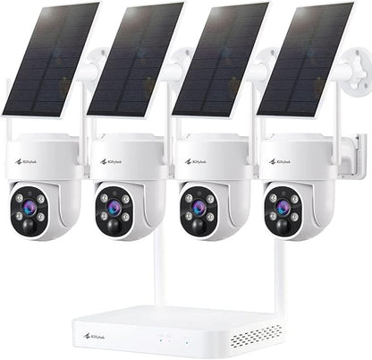 Kittyhok Solar Security Cameras Wireless Outdoor, 360° Pan & Tilt Home Security Camera, No Subscription, 2K Clarity, Color Night Vision, WiFi6 NVR with 64GB microSD Card, Local Storage, 5G & 2.4G WiFi