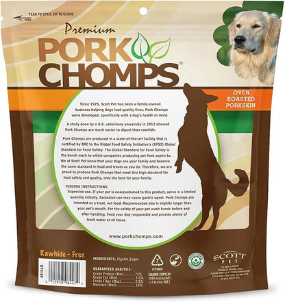 Pork Chomps Roasted Pork Skin Dog Chews, 6 Inch Rib Shapes, 10 Count, Pack of 2 - Long-Lasting Treats for Dogs - High Protein, Rawhide-Free, Low Fat, Healthy & Delicious Chews