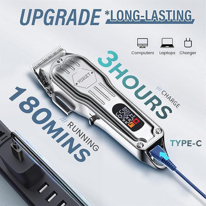Dog Clippers for Grooming Thick Hair, Upgrade Low Noise Pet Shaver with 8 Size Detachable Combs for Heavy Curly Hair, Rechargeable Metal Blade Clipper Grooming Kit for Dogs Animals (Silvery)