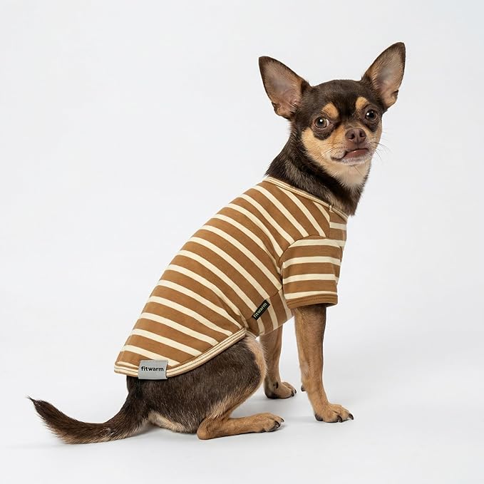 Fitwarm 3 Pack Color Block Striped Dog Shirt, Summer Dog Clothes for Small Dogs, Breathable Lightweight Dog Tshirt, Pet Outfit, Navy Blue, Sea Green, Brown, Medium