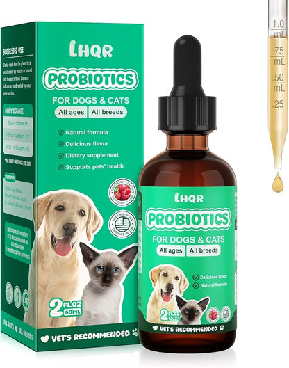 Liquid Probiotics for Dogs & Cats with Prebiotics & Digestive Enzymes - 3-in-1 Formula for Gut Digestive Health & Nutrient Absorption, Supplement Drops - 1.2 Billion CFU - 2 FL Oz