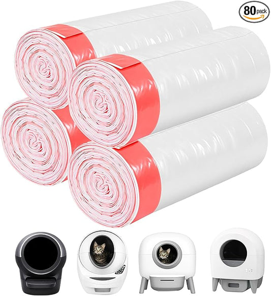 80 Count Thicken Cat Litter Box Liners Compatible With Automatic Cat Litter Box and Litter Box Robot 4 and 3,Heavy Duty Drawstring Kitten Litter Drawer Liners Disposable 25" x 16"