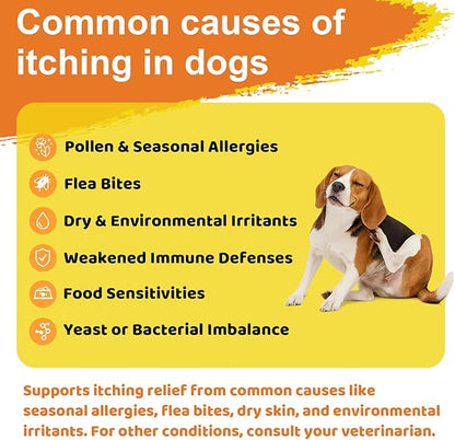 Dog Allergy Chews for Itchy Skin Relief - Seasonal Allergy and Immune Support with Colostrum, Omega 3, Probiotics, Turmeric, Zinc, Vitamins B & E - Helps with Paw Licking & Scratching - 90 Soft Chews