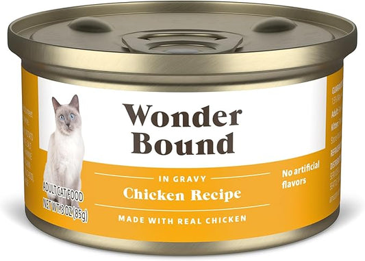 Amazon Brand - Wonder Bound Canned Wet Cat Food (Chicken Recipe in Gravy), No Artificial Flavors, Adult Recipe, 3 Ounce (Pack of 24)