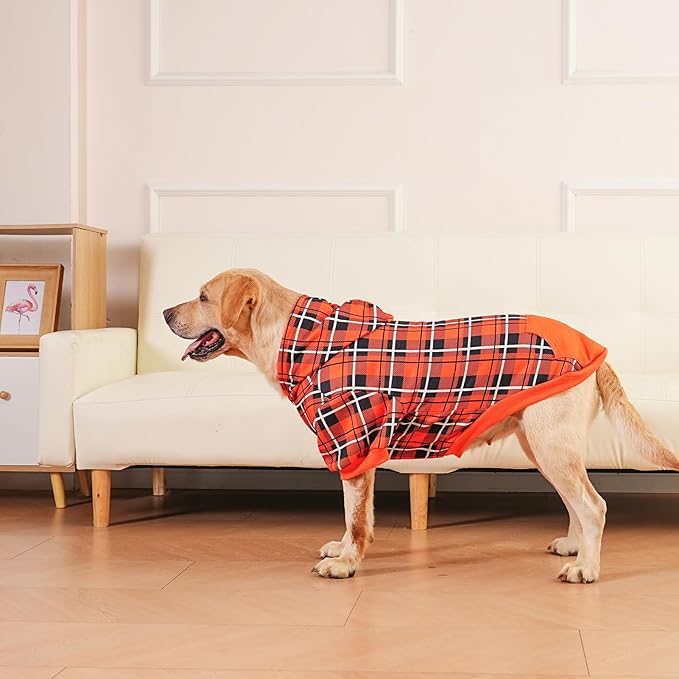 EXPAWLORER Plaid Dog Hoodie - British Style Warm Dog Sweater Shirt with Leash Hole,Pitbull Clothes Outfits,Winter Coat Apparel for All Breeds Puppy Girl Boy-Cat Apparel,Orange XL-XXLarge