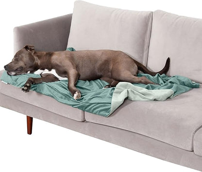 Furhaven Waterproof Throw Blanket for Dogs & Indoor Cats, Washable - Two-Tone Luxe Velvet Dog Blanket - Celadon Green, Large