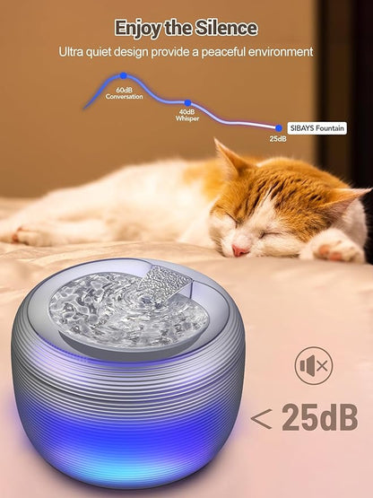 SIBAYS 3.5L Cat Water Fountain, 118oz Large Capacity Cat Fountains for Drinking with Water Level LED Light, Quiet Automatic Pet Water Fountain for Cats Indoor, Dog Water Dispenser Easy to Clean F-016B