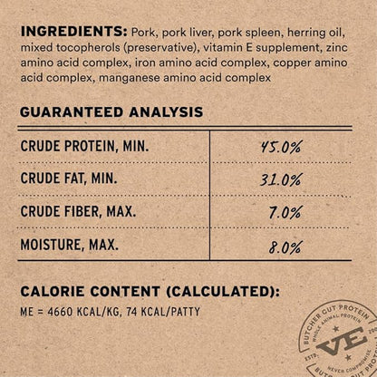 Vital Essentials Freeze Dried Cat Food, Raw Pork Mini Patties | Complete Meal or Topper | Easy to Portion and Rehydrate | High Protein, Grain Free Dry Cat Food | 8 oz Bag