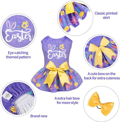 CuteBone Easter Dog Dress Velvet for Small Dogs Girl Flower Skirt Puppy Dresses Purple Dog Clothes CVA16S-D