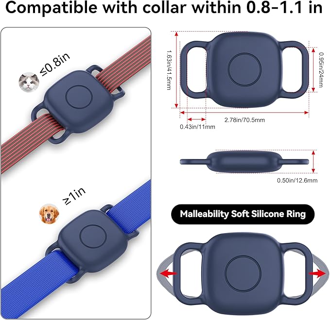 Waterproof Dog Collar Holder for Life360 Tile Mate Tracker, 2-Pack Durable Silicone Cover, Anti Lost for Life 360 Tile Tracker Case for Cat & pet Collars, Easy Installation, Lightweight, Navy Blue