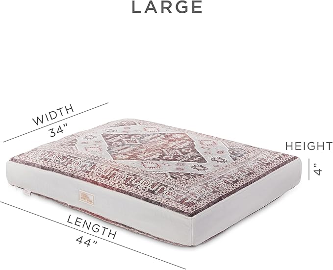 Town & Country Everyday CuddleTown Medallion Everwash® Pillow Pet Bed, Water Repellent Floor Pillow, Machine Washable Cover, Soft & Calming, Red/Greige, Large 44"x34"x4"