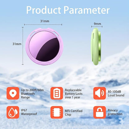 2 Pack Tracker Tags Finder Apple Find My MFi Certified Waterproof iOS Only | Bluetooth Air Smart Tags Item Finder Locator Worldwide Tracking for Key Pets Wallet Backpack Dogs Luggage Replaceable Battery
