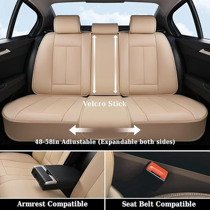 Coverado Car Seat Covers Full Set, Seat Covers Waterproof, Nappa Leather Seat Covers for Cars, Front and Back Car Seat Protector, Breathable Seat Cushion, Seat Cover Universal Fit Most Cars(Beige)