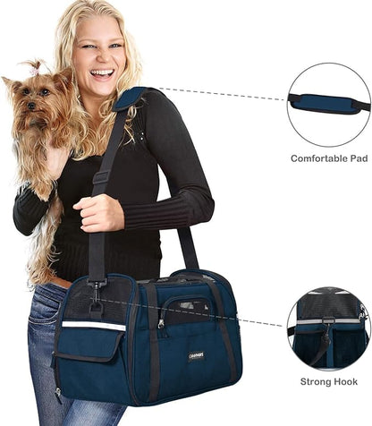 Dog Purse Carrier for Small Dogs, Soft-Sided Tote Bags with Pocket Dog Travel Supplies Portable Dog Sling with Anti-Slip Bottom (Navy Blue-19in)