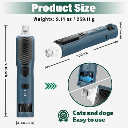 7-Speed Dog & Cat Nail Grinder with Light - Ring LED Safe to Avoid Overcut, Quiet Low Vibration & Powerful Fast, Cordless Rechargeable Toenail Trimmer for Small & Large Puppy & Breeds Paws(Blue)