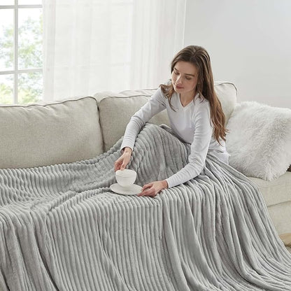 Nestl Light Grey Throw Blanket for Couch - Cozy Warm Fuzzy Blankets for Women, Set of 2 Small Fleece Throws for Girls - Silver, 50 x 60 Inches