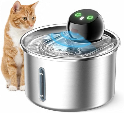 Cordless Cat Water Fountain 3L / 101oz, Stainless Steel Battery Operated Pet Fountain with 5000mAh Battery, Ultra Quiet, 3 Modes, 4 Filters, Helps Reduce Refills & Encourage Drinking