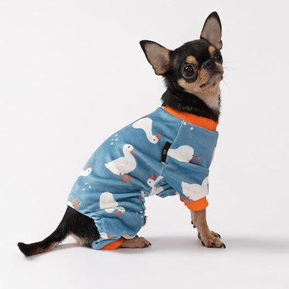 Fitwarm Adorable Duck Dog Pajamas, Warm Winter Dog Clothes for Small Dogs Boy Girl, Cozy Pet Onesie with Feet, Blue, White, Orange, Large