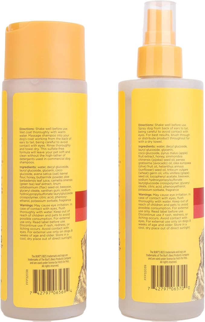 Burt's Bees for Pets Holiday Grooming Kit, Peppermint & Vanilla Fragrance | Oatmeal Shampoo and Waterless Dog Grooming Spray for All Dogs and Puppies | Cruelty Free, Made in USA, 8 Fl Oz