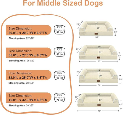 Large Dog Bed Orthopedic Washable: Beds Bolster XL Bed Big XLarge Dogs Egg Crate Foam Couch Sofa Waterproof with Removable Cover - Beige